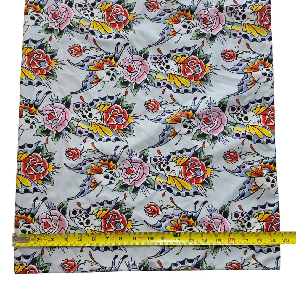 Ed Hardy Tattoo Print Pillowcase Set Butterfly Skull Rose Y2K Blue 2pc Standard